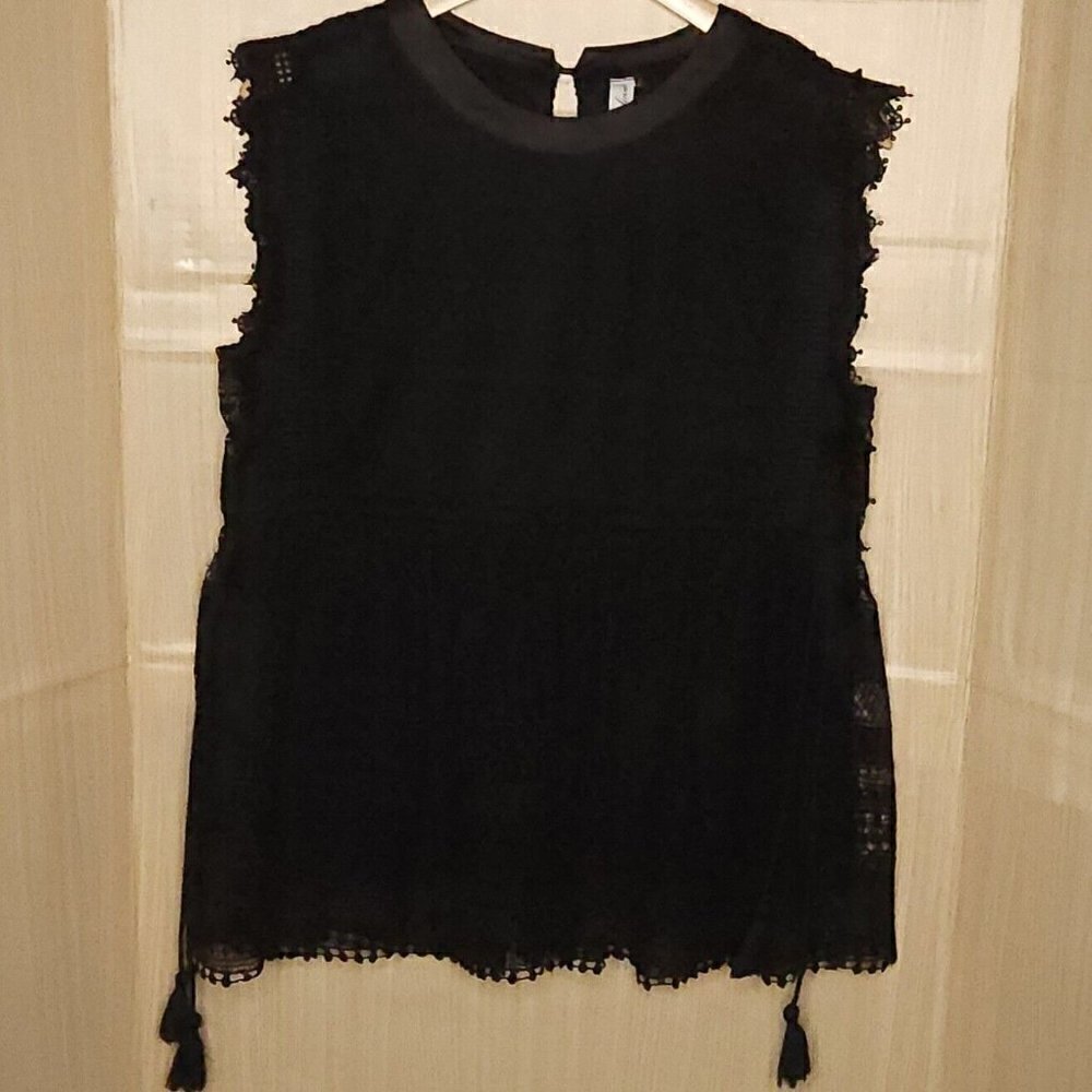L. Love Womens Black Lace Boxy Peplum Top Medium
